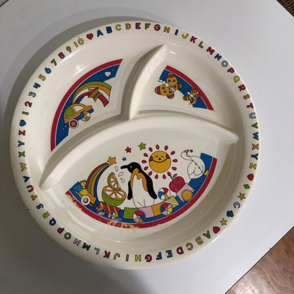 Vintage Melamine ABC Divided Children Toddler Plates Parenting